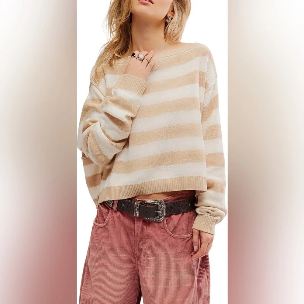 Free people Into the blue strip crop sweater
